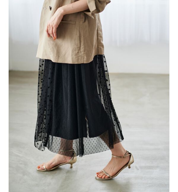  「Perle Peche ドットチュールレースキリカエスカート」|スカート|