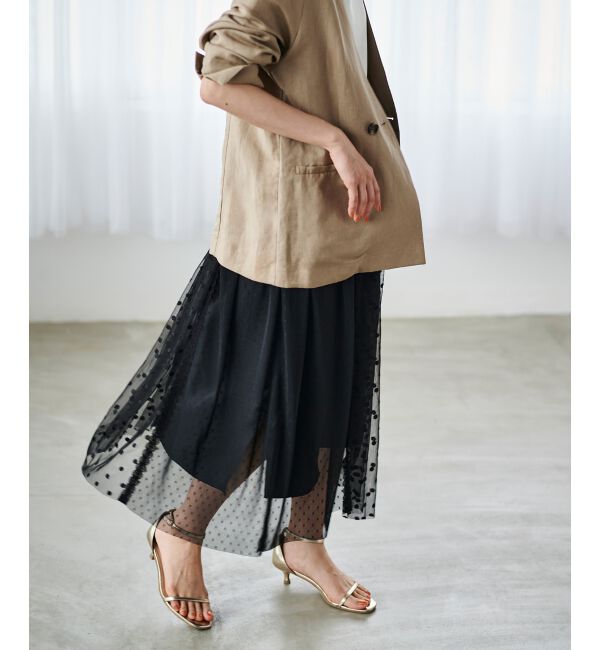  「Perle Peche ドットチュールレースキリカエスカート」|スカート|