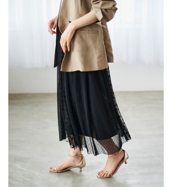  「Perle Peche ドットチュールレースキリカエスカート」|スカート|