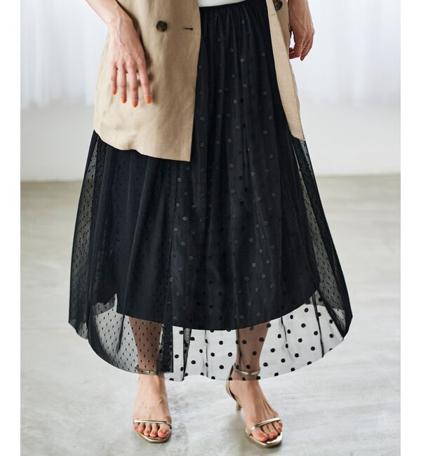  「Perle Peche ドットチュールレースキリカエスカート」|スカート|