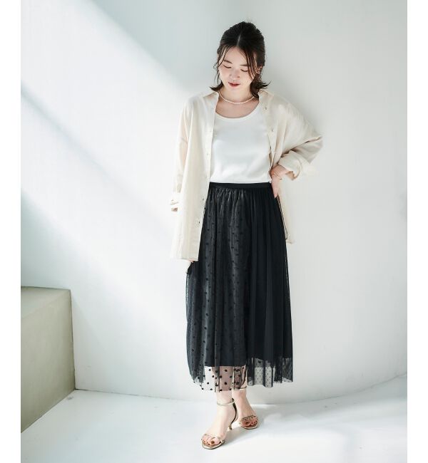  「Perle Peche ドットチュールレースキリカエスカート」|スカート|