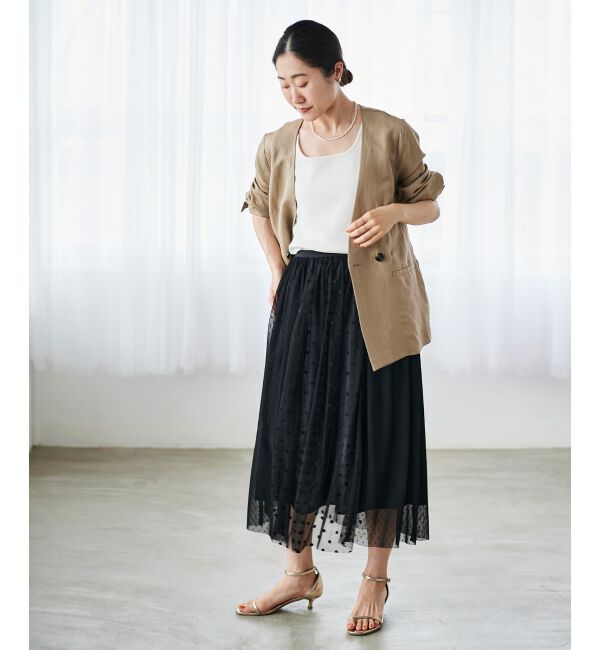  「Perle Peche ドットチュールレースキリカエスカート」|スカート|