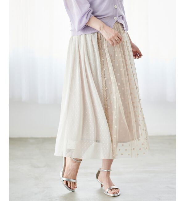  「Perle Peche ドットチュールレースキリカエスカート」|スカート|