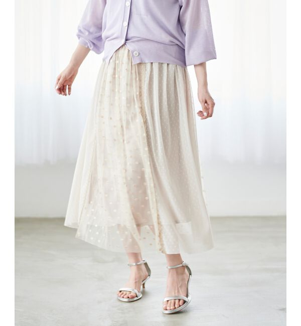  「Perle Peche ドットチュールレースキリカエスカート」|スカート|