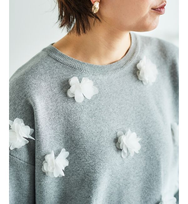le.coeur blanc「《手洗い可能》TORRAZZO DONNA別注フラワーモチーフニット」|ニット・セーター|グレー