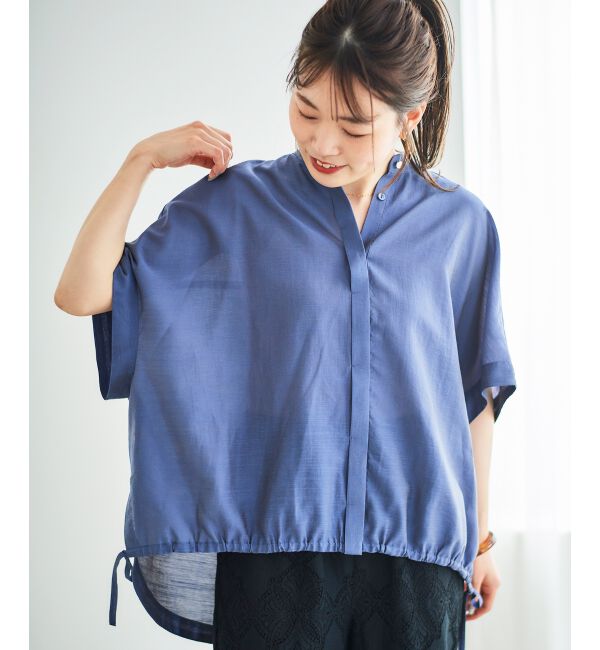 「《手洗い可能》シアー麻シャンブレードロストギャザーシャツ」|シャツ・ブラウス|