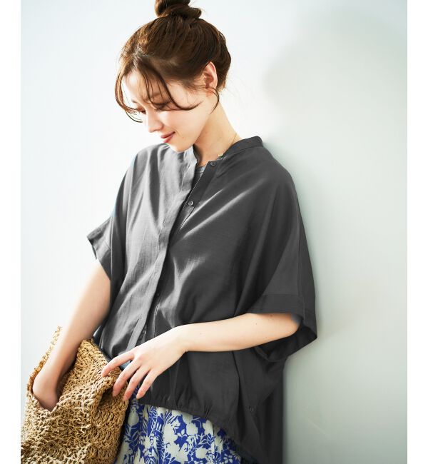  「《手洗い可能》シアー麻シャンブレードロストギャザーシャツ」|シャツ・ブラウス|