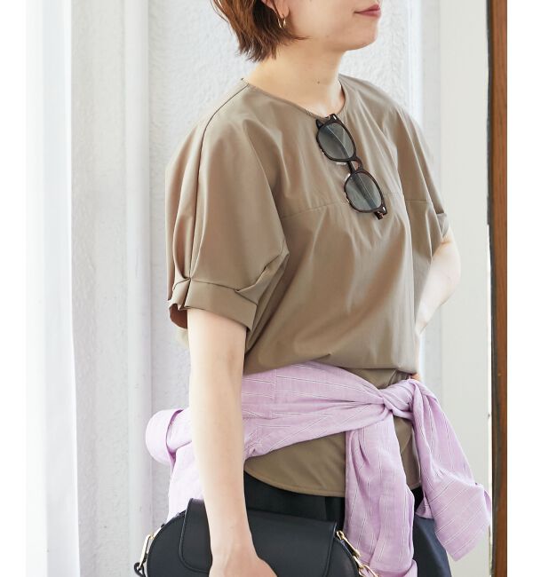  「《接触冷感》ナイロンストレッチスリーブタックブラウス」|シャツ・ブラウス|カーキグリーン