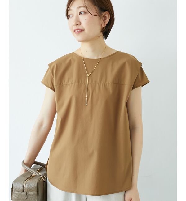  「ナイロンストレッチフレンチタックスリーブブラウス」|シャツ・ブラウス|