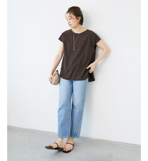  「ナイロンストレッチフレンチタックスリーブブラウス」|シャツ・ブラウス|