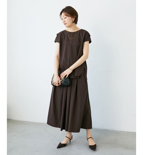  「ナイロンストレッチフレンチタックスリーブブラウス」|シャツ・ブラウス|