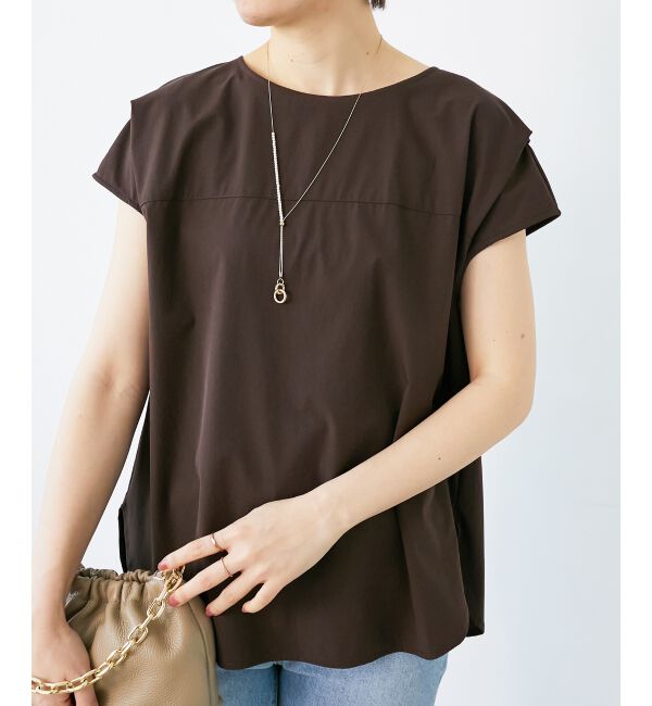  「ナイロンストレッチフレンチタックスリーブブラウス」|シャツ・ブラウス|ブラウン