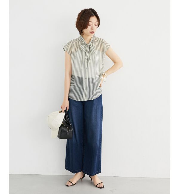  「《手洗い可能》楊柳シアーストライプボウタイブラウス」|シャツ・ブラウス|