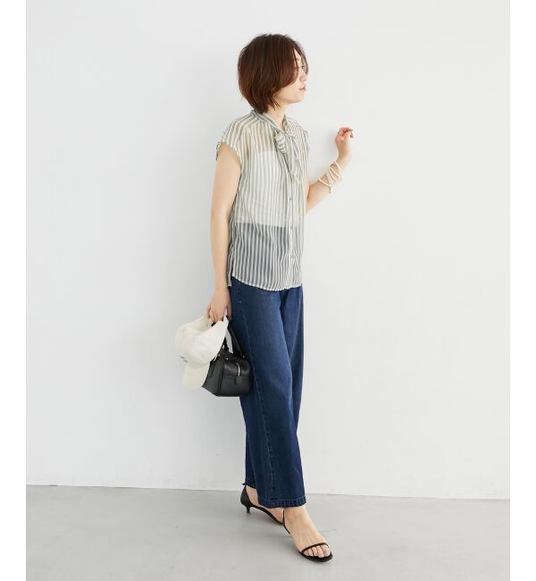  「《手洗い可能》楊柳シアーストライプボウタイブラウス」|シャツ・ブラウス|