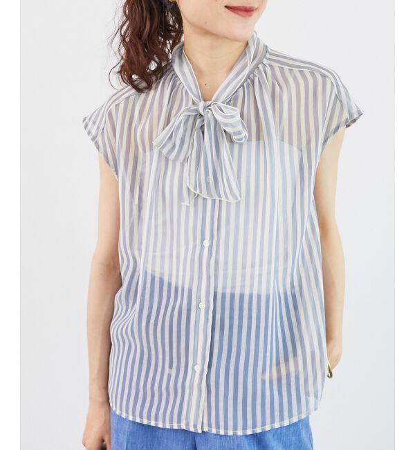  「《手洗い可能》楊柳シアーストライプボウタイブラウス」|シャツ・ブラウス|