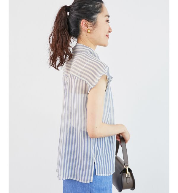  「《手洗い可能》楊柳シアーストライプボウタイブラウス」|シャツ・ブラウス|