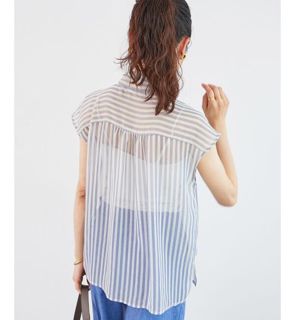  「《手洗い可能》楊柳シアーストライプボウタイブラウス」|シャツ・ブラウス|
