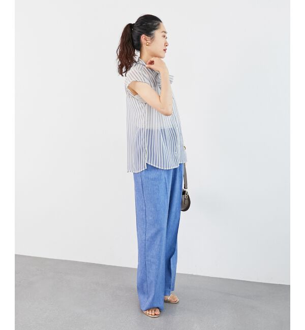  「《手洗い可能》楊柳シアーストライプボウタイブラウス」|シャツ・ブラウス|