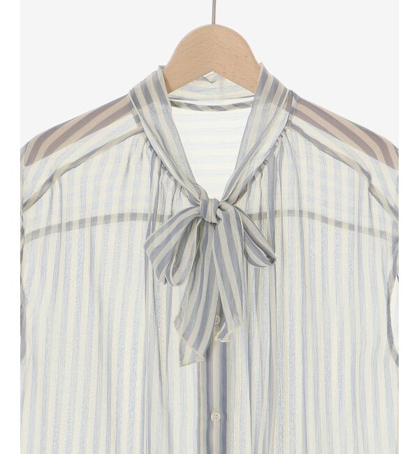  「《手洗い可能》楊柳シアーストライプボウタイブラウス」|シャツ・ブラウス|