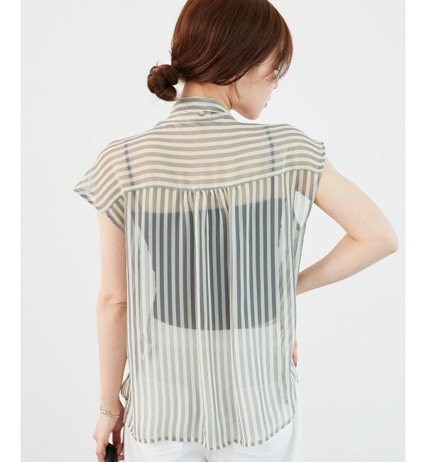  「《手洗い可能》楊柳シアーストライプボウタイブラウス」|シャツ・ブラウス|