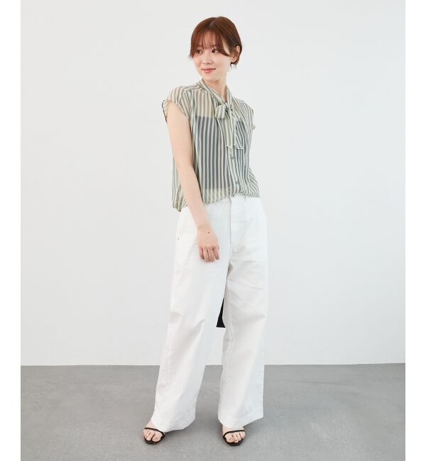  「《手洗い可能》楊柳シアーストライプボウタイブラウス」|シャツ・ブラウス|