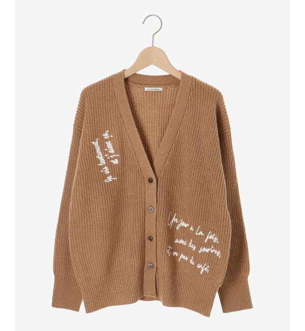  「メッセージ刺繍Vカーディガン」|カーディガン|
