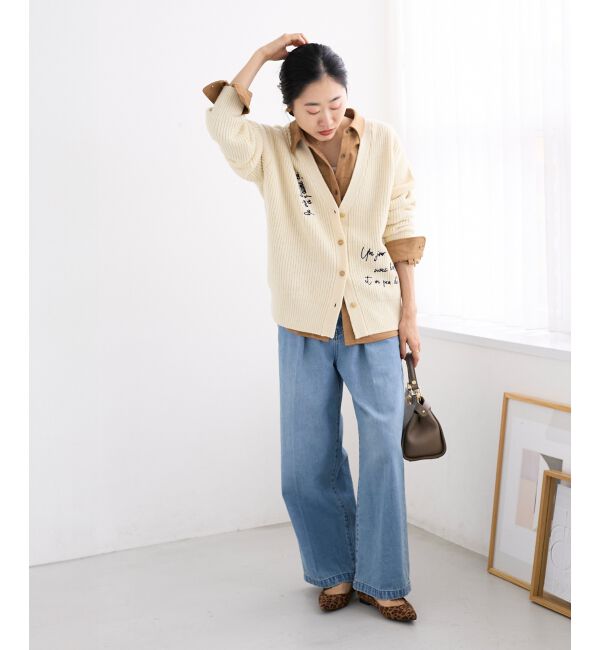  「メッセージ刺繍Vカーディガン」|カーディガン|