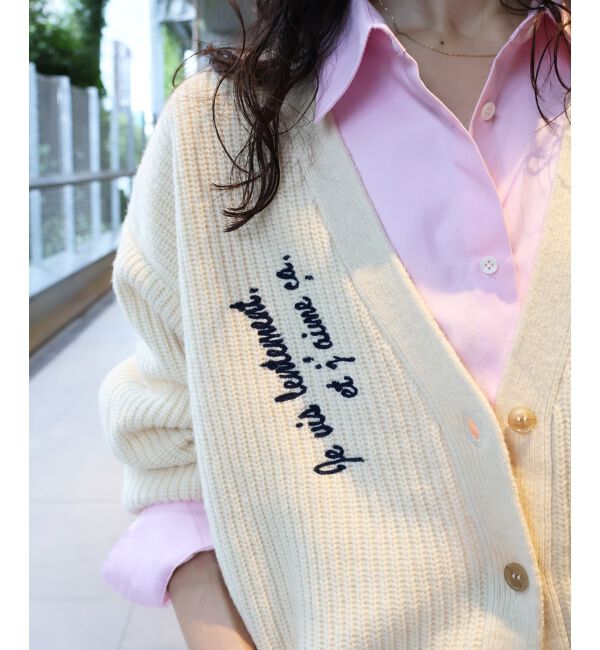  「メッセージ刺繍Vカーディガン」|カーディガン|