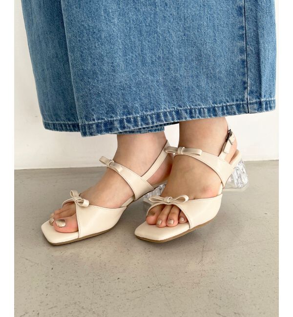 MAJESTICLEGON「クリアビジューヒールリボンサンダル」|サンダル|