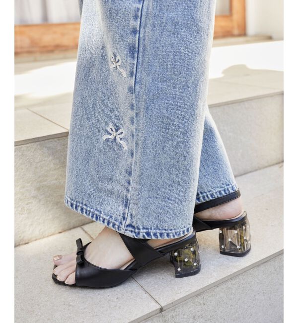 MAJESTICLEGON「クリアビジューヒールリボンサンダル」|サンダル|