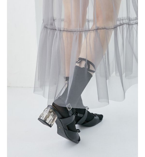 MAJESTICLEGON「クリアビジューヒールリボンサンダル」|サンダル|