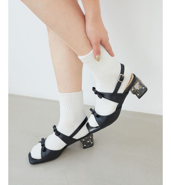 MAJESTICLEGON「クリアビジューヒールリボンサンダル」|サンダル|