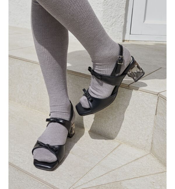 MAJESTICLEGON「クリアビジューヒールリボンサンダル」|サンダル|