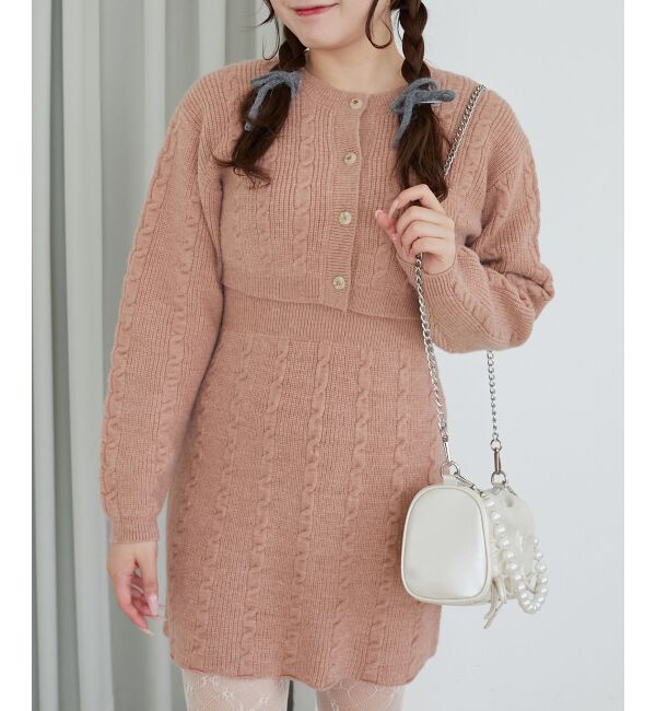 MAJESTICLEGON「ケーブルショートカーデセットワンピ」|ワンピース|ピンク