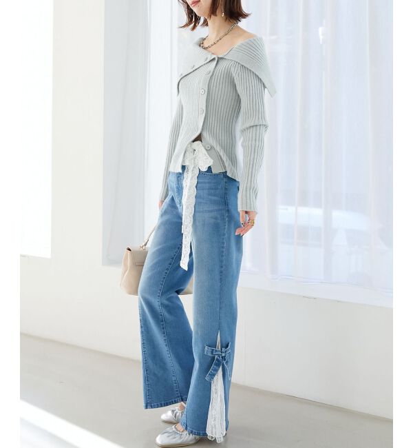  「◎レースベルトセット裾リボンデニム」|デニム|