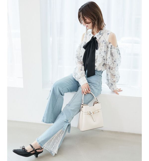  「◎レースベルトセット裾リボンデニム」|デニム|