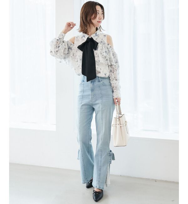  「◎レースベルトセット裾リボンデニム」|デニム|