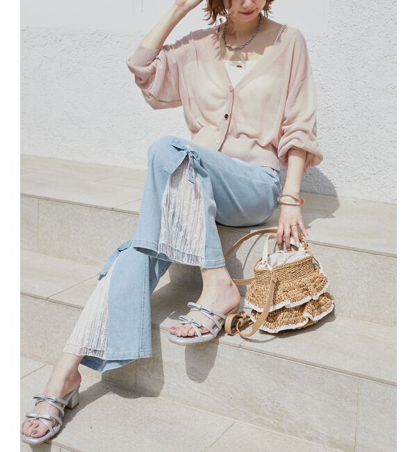  「◎レースベルトセット裾リボンデニム」|デニム|