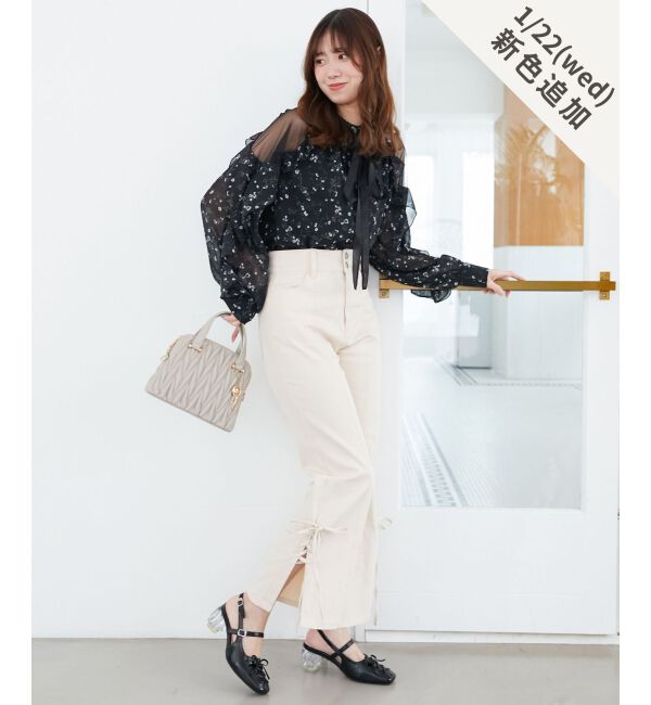 MAJESTICLEGON「サイドレースアップ美脚デニム」|デニム|アイボリー