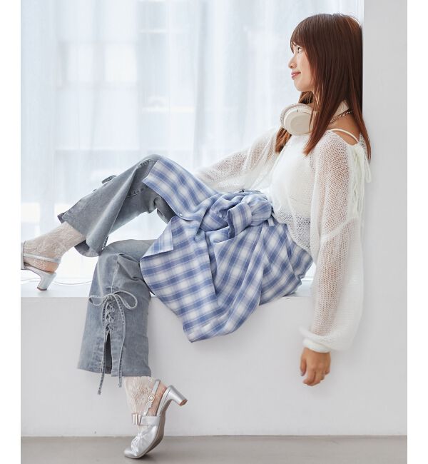 MAJESTICLEGON「サイドレースアップ美脚デニム」|デニム|サックス