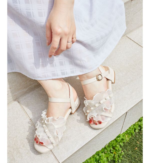  「パールシアーフリルサンダル」|サンダル|アイボリー
