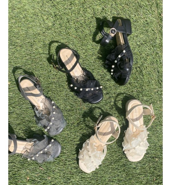  「パールシアーフリルサンダル」|サンダル|ブラック