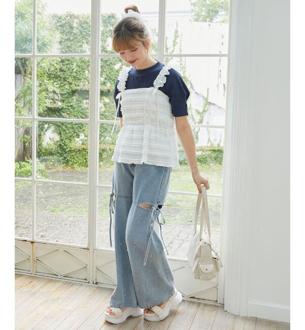  「カットレースリボンキャミソール」|キャミソール|