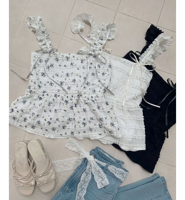  「カットレースリボンキャミソール」|キャミソール|オフ／柄