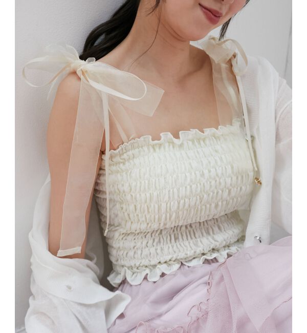  「カップ付ダブルリボンキャミソール」|キャミソール|