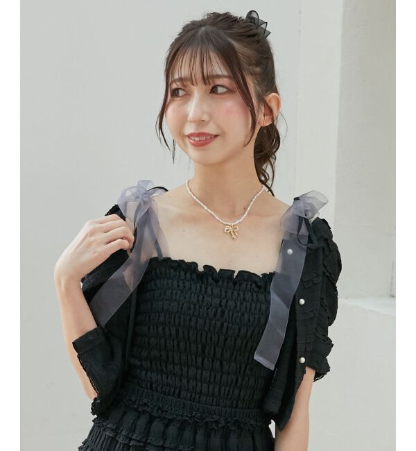  「カップ付ダブルリボンキャミソール」|キャミソール|ブラック