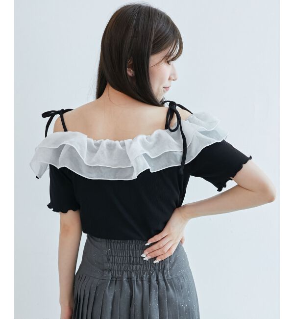  「シアーフリルオフショルカットトップス」|Tシャツ・カットソー|