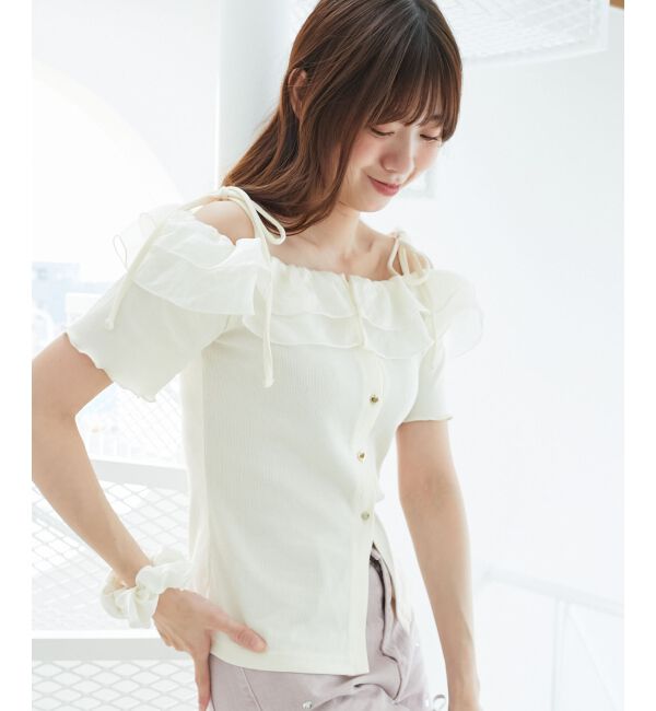  「シアーフリルオフショルカットトップス」|Tシャツ・カットソー|