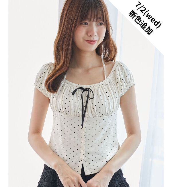  「リボン付きホルターネックカットソー」|Tシャツ・カットソー|オフ／柄