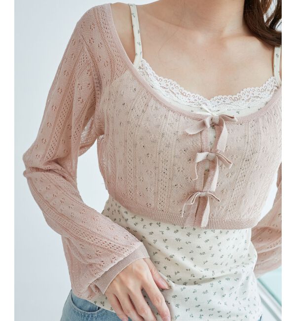  「透かしリボンニット&times;キャミセット」|ニット・セーター|ピンク